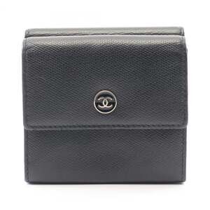 Chanel Coco Button Tri-fold Wallet, Leather, Calfskin (Cowhide), Women's, Black